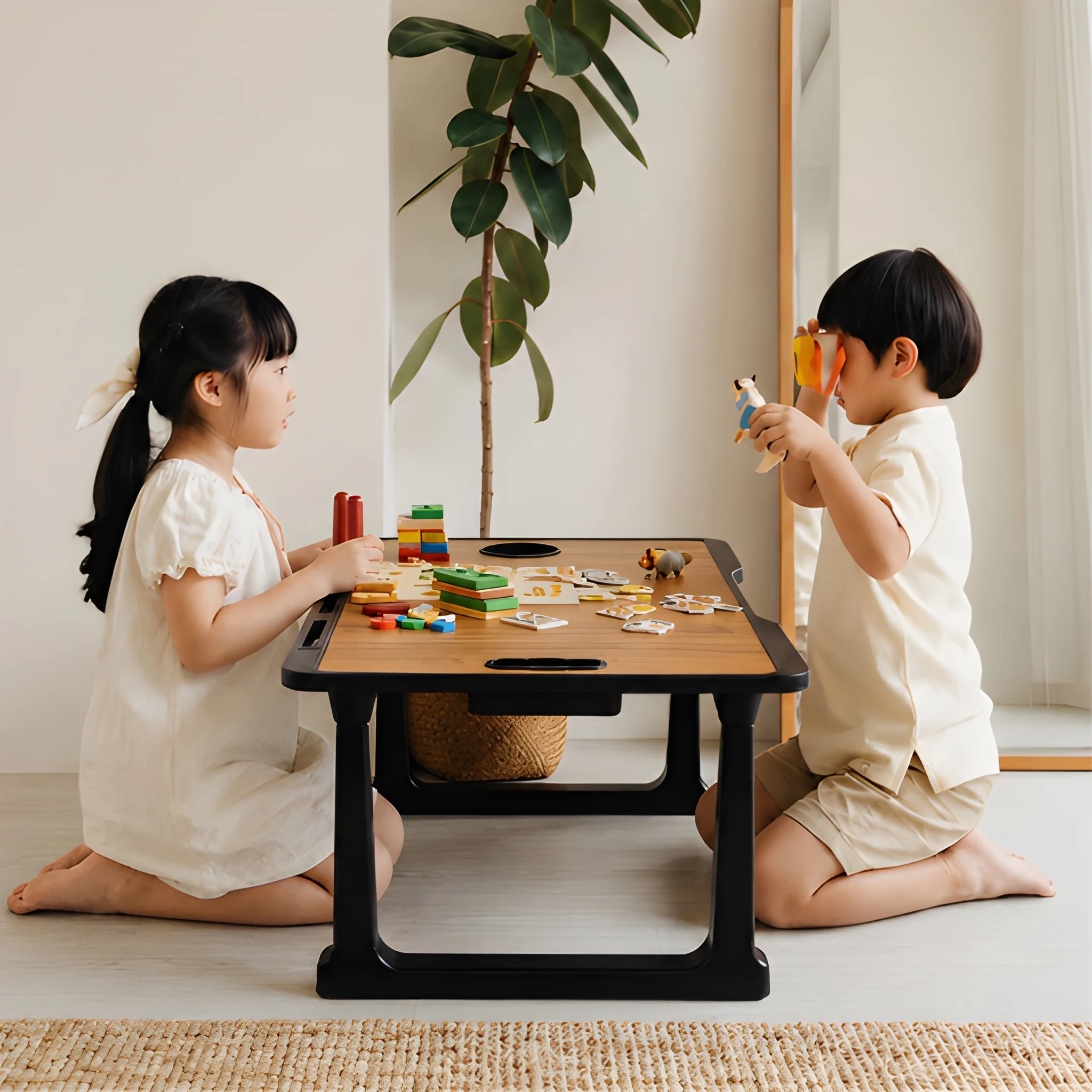 Children playing at the folding table